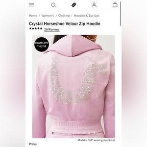 True Religion Pink Crystal Horseshoe Velour Zip Hoodie & bottoms